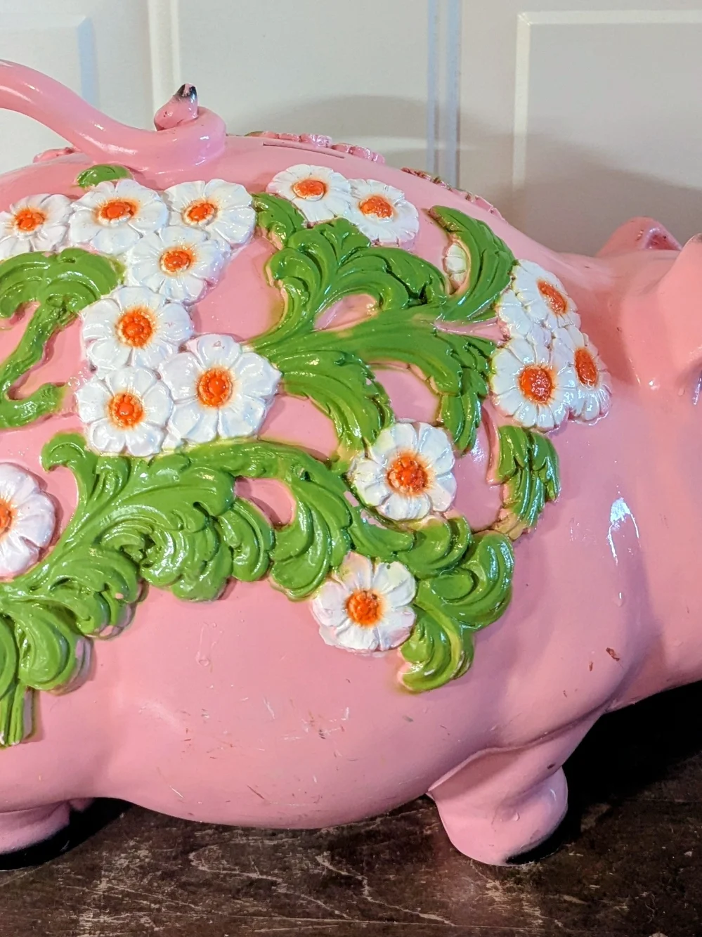 Vintage 1976 Pink Floral Ceramic Pig Piggy Bank - Picture 2 of 16